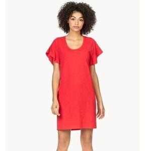 Lilla P Red 100% Cotton Ruffled Sleeve Mini Sheath Dress Women's XS